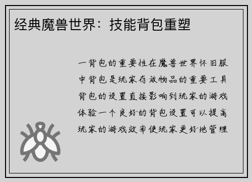 经典魔兽世界：技能背包重塑