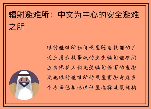 辐射避难所：中文为中心的安全避难之所